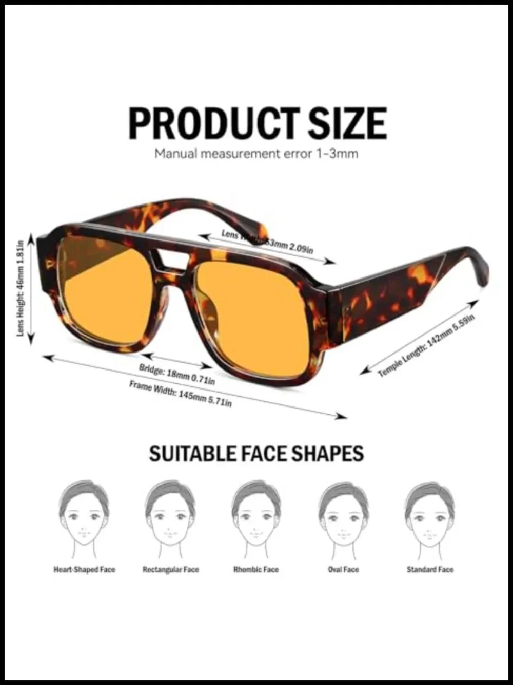 Square Aviator Sunglasses Y2K Double Bridge UV400 Women Men Chunky Retro